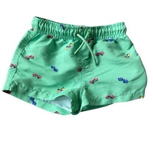 Zara Boys Green Car Print Swim Trunks Size 12-24 Months Summer Vacation Beach